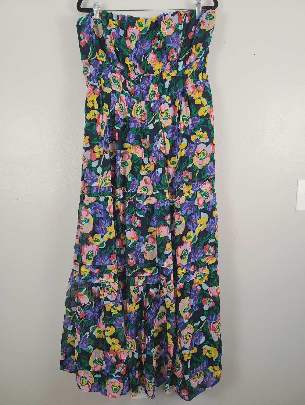 Anthropologie The Strapless Floral Elastic Waist Somerset Maxi Dress Pockets XL - Picture 2 of 14